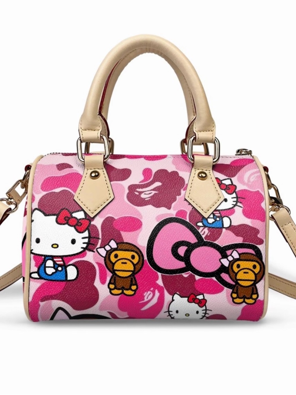 Hk Pink Camo Satchel with Beige Trim